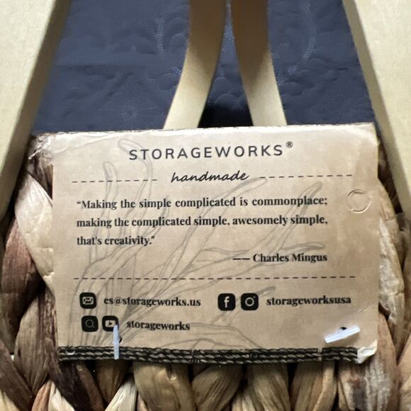 Storageworks Handmade Natural Water Hyacinth Wicker Picnic Basket 15x9x7 Inches - Picture 7 of 11